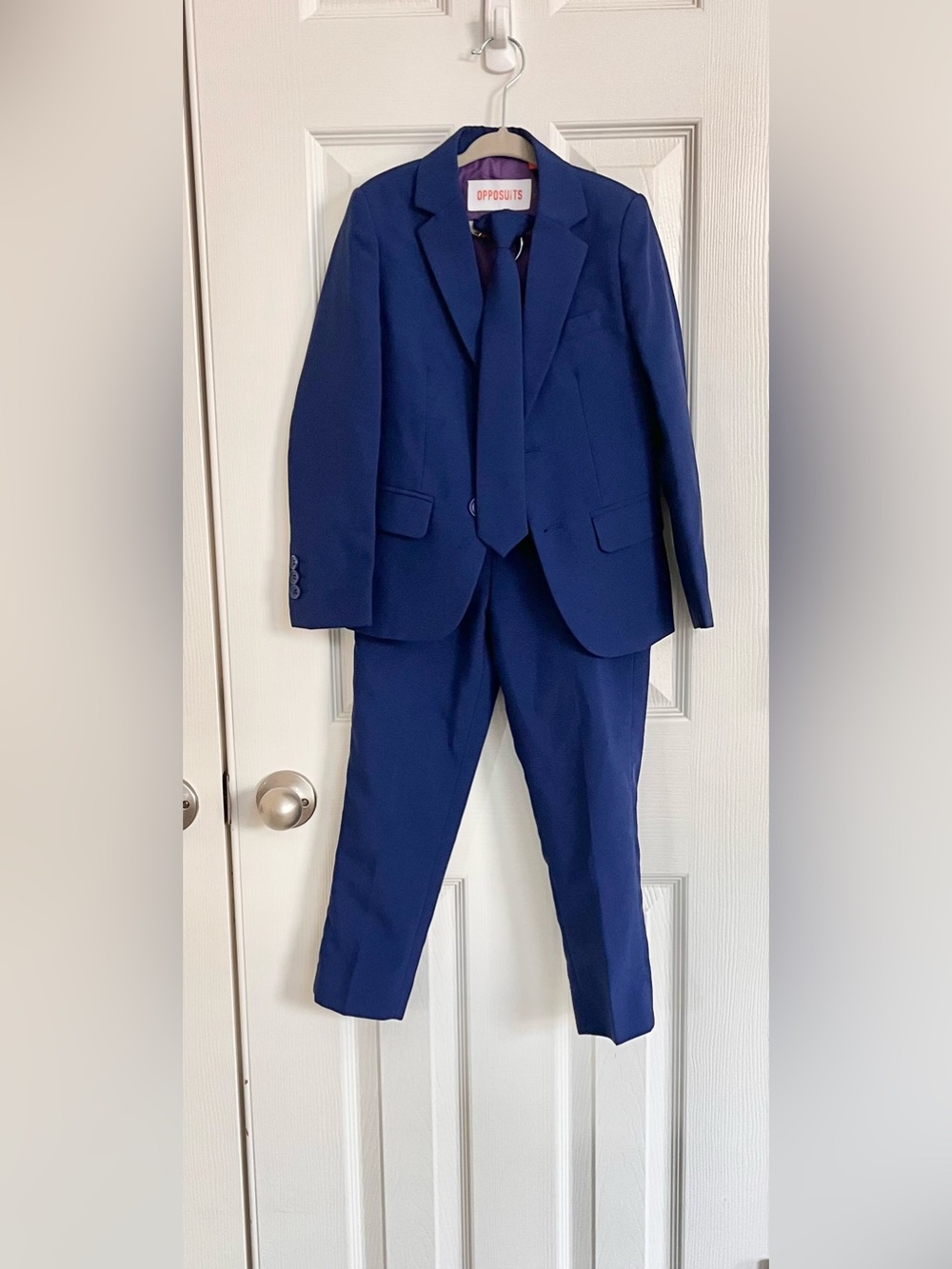 Opposuits Boy’s Navy Blue Suit Jacket & Pant & Clip-on Tie set Sz 6Y